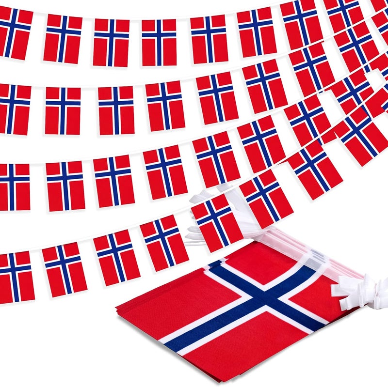 MVPRING Norway String Flag Pennant Banner, Small Mini Norwegian Nordmann Flags Bunting Banner, National Country Decoration for School, Party, Sports Events, Patriotic Festival, 33 Feet 30 Flags - Image 1